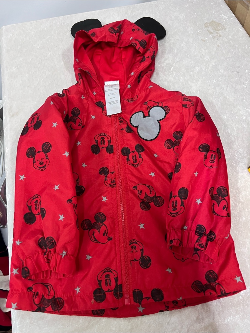 Disney Jr Mickey Mouse Red Kids Hooded Rain Jacket size 3T zip unisex w/pockets